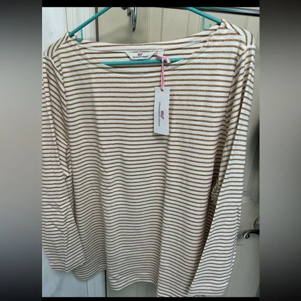 Vineyard Vines Gold And White Striped Simple Boatneck Shirt